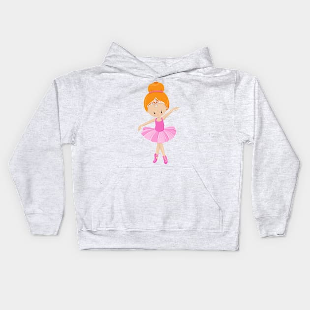 Ballerina, Ballet Girl, Ballet Dancer, Orange Hair Kids Hoodie by Jelena Dunčević